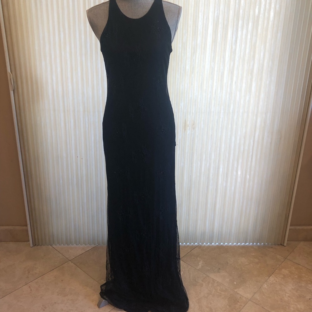 Chetta B Navy Blue Lace Evening Gown